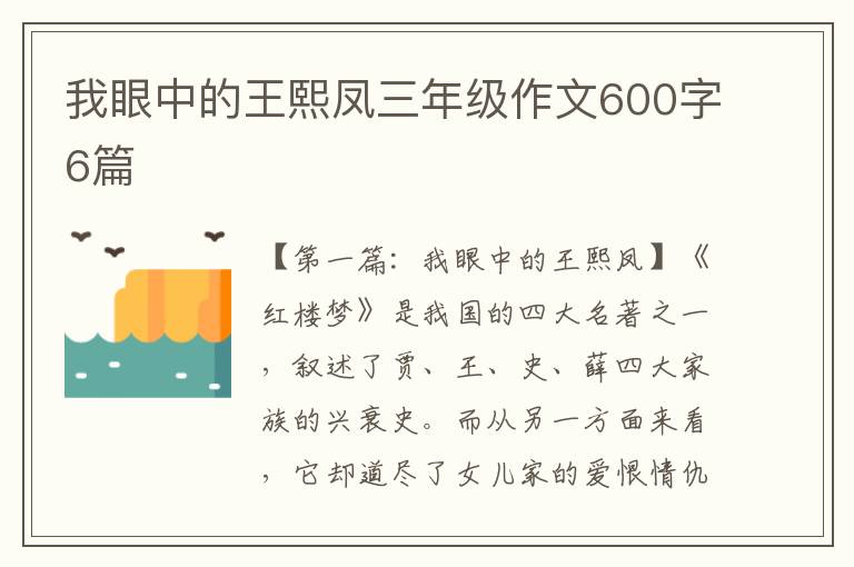 我眼中的王熙凤三年级作文600字6篇