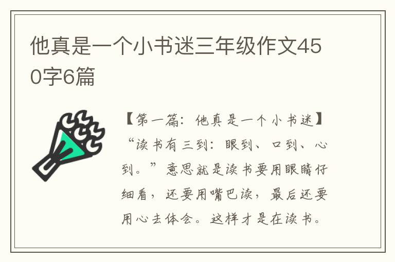 他真是一个小书迷三年级作文450字6篇