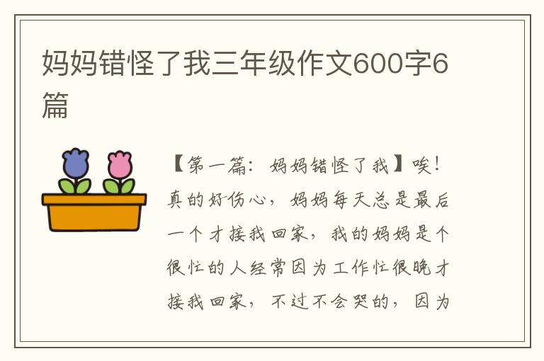 妈妈错怪了我三年级作文600字6篇