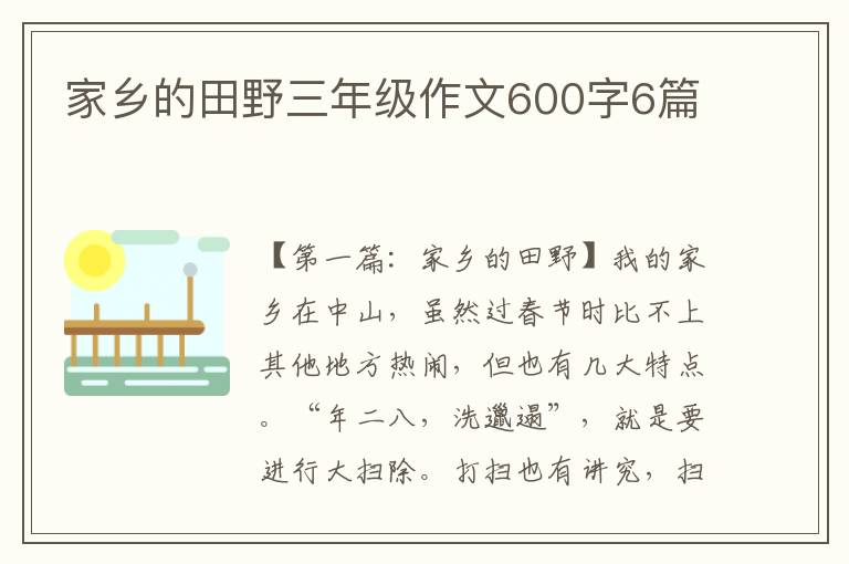 家乡的田野三年级作文600字6篇