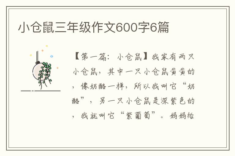 小仓鼠三年级作文600字6篇