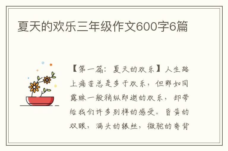 夏天的欢乐三年级作文600字6篇