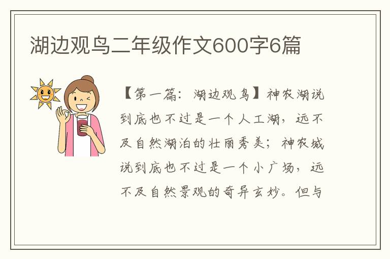 湖边观鸟二年级作文600字6篇