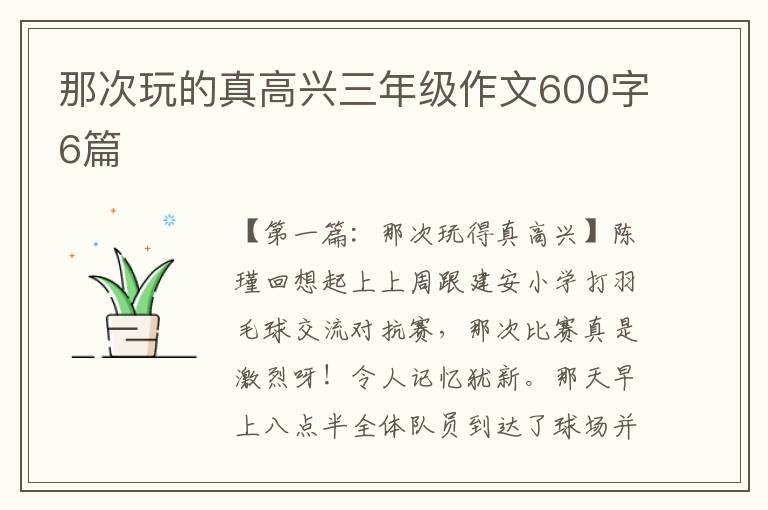 那次玩的真高兴三年级作文600字6篇