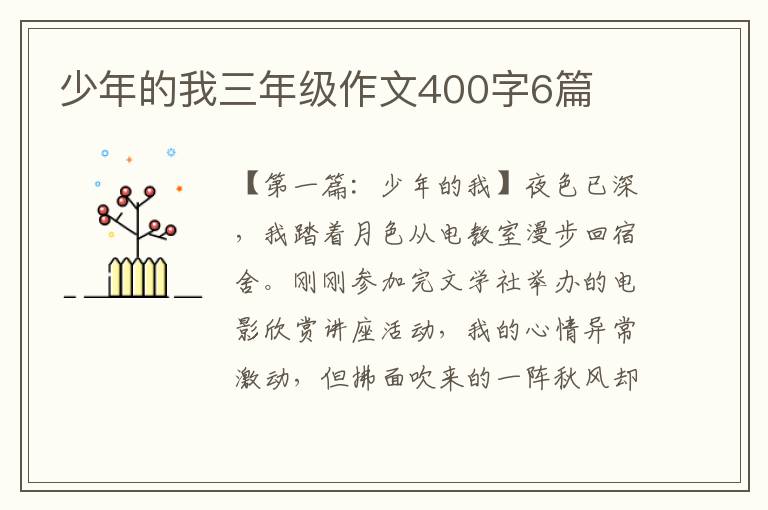 少年的我三年级作文400字6篇