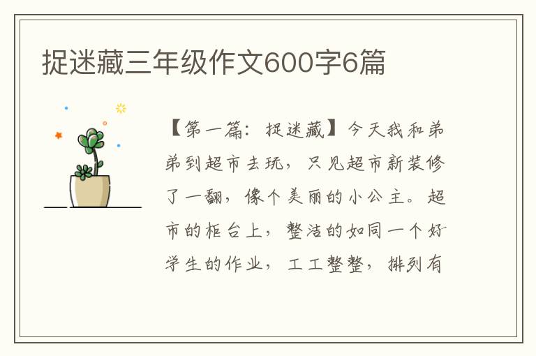 捉迷藏三年级作文600字6篇