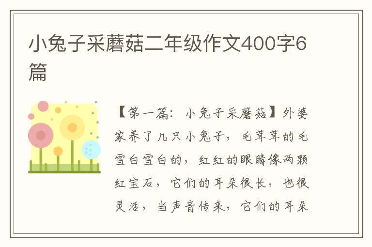 小兔子采蘑菇二年级作文400字6篇