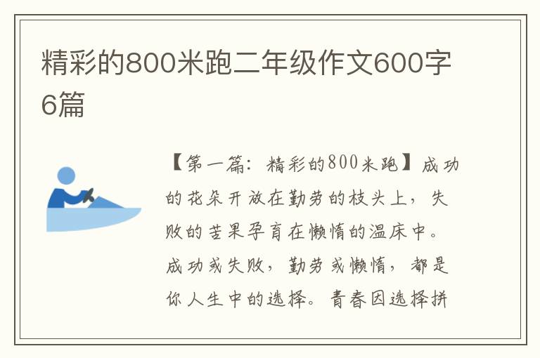 精彩的800米跑二年级作文600字6篇