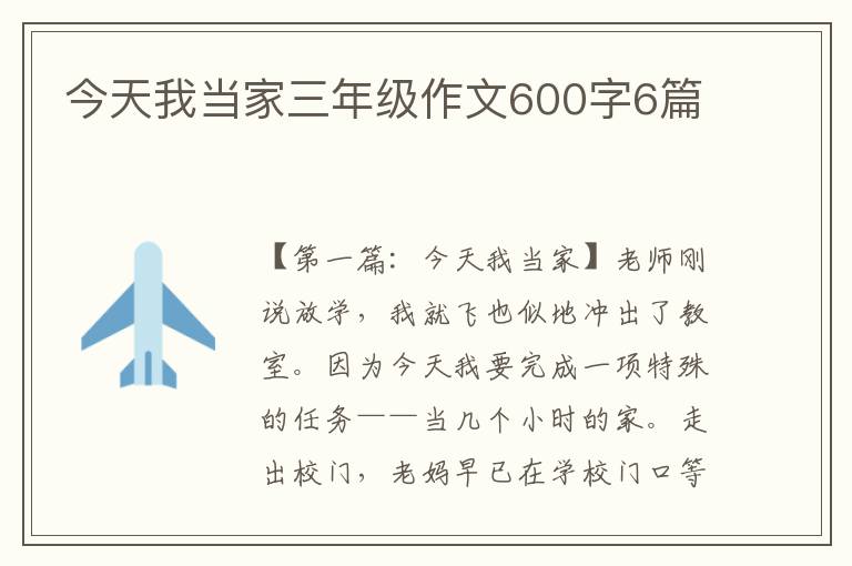 今天我当家三年级作文600字6篇