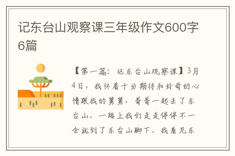 记东台山观察课三年级作文600字6篇