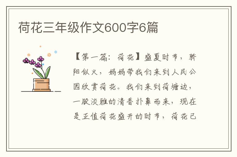 荷花三年级作文600字6篇