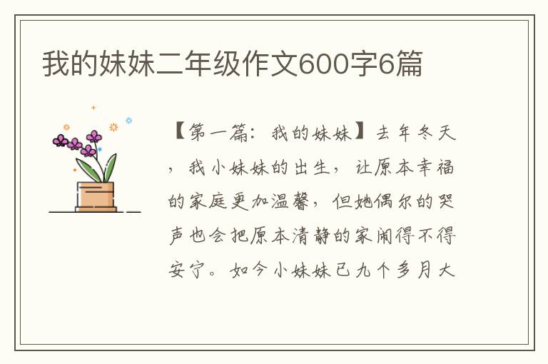 我的妹妹二年级作文600字6篇