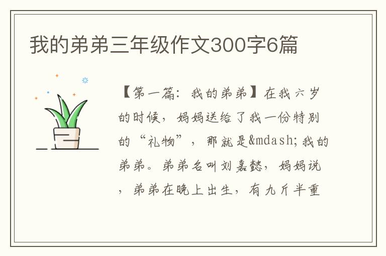 我的弟弟三年级作文300字6篇