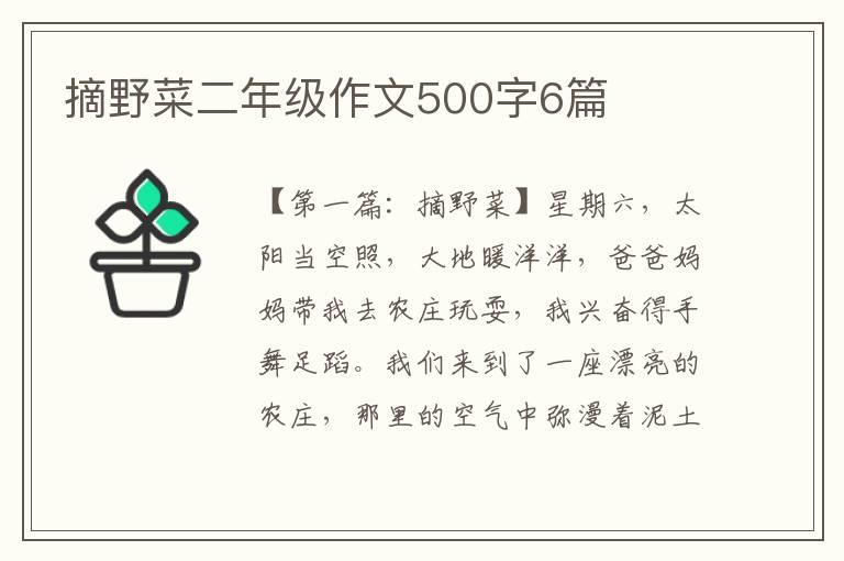 摘野菜二年级作文500字6篇