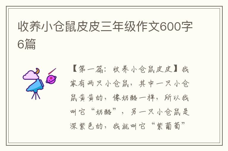 收养小仓鼠皮皮三年级作文600字6篇