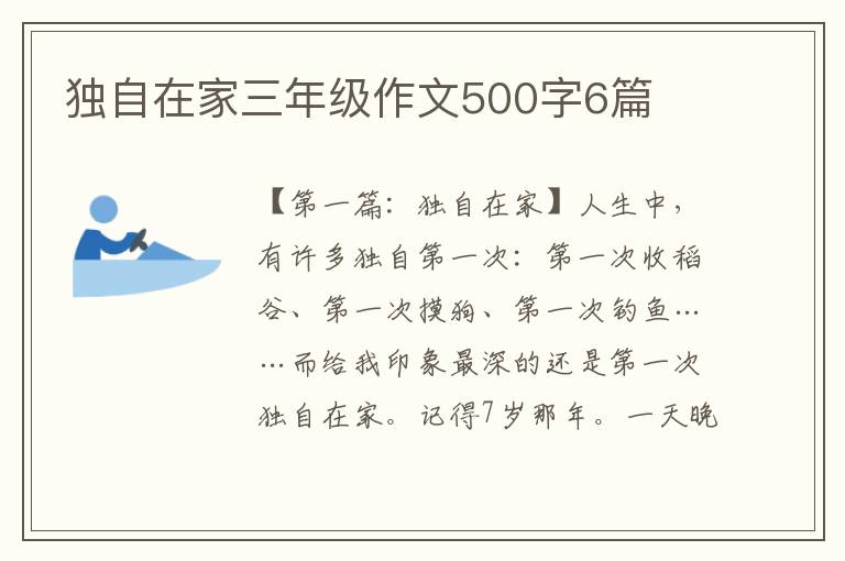 独自在家三年级作文500字6篇