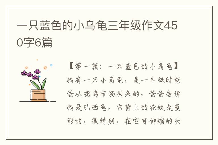 一只蓝色的小乌龟三年级作文450字6篇