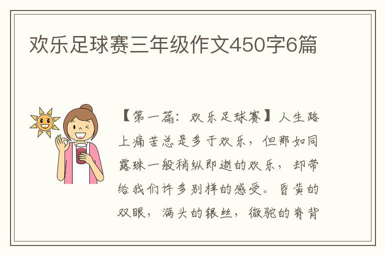 欢乐足球赛三年级作文450字6篇