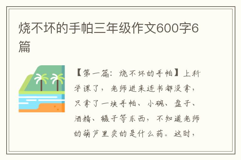 烧不坏的手帕三年级作文600字6篇