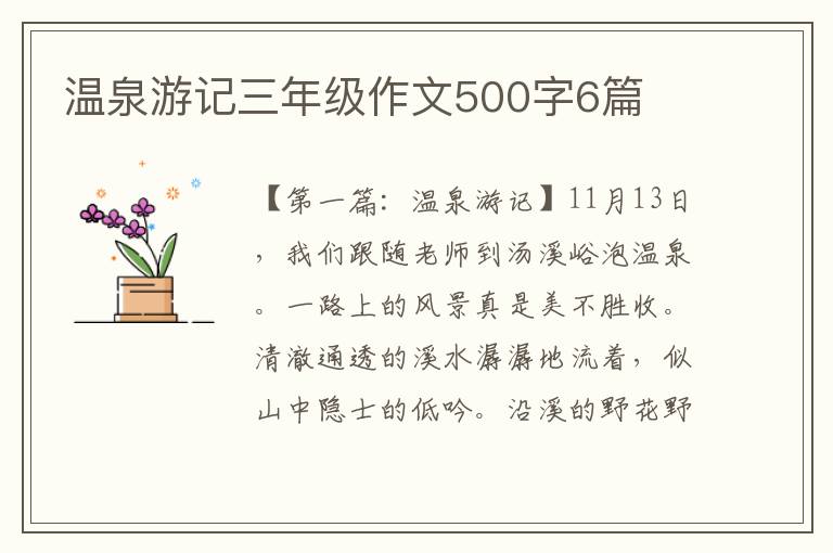 温泉游记三年级作文500字6篇