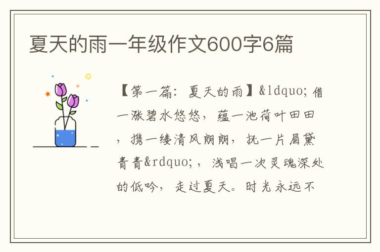 夏天的雨一年级作文600字6篇