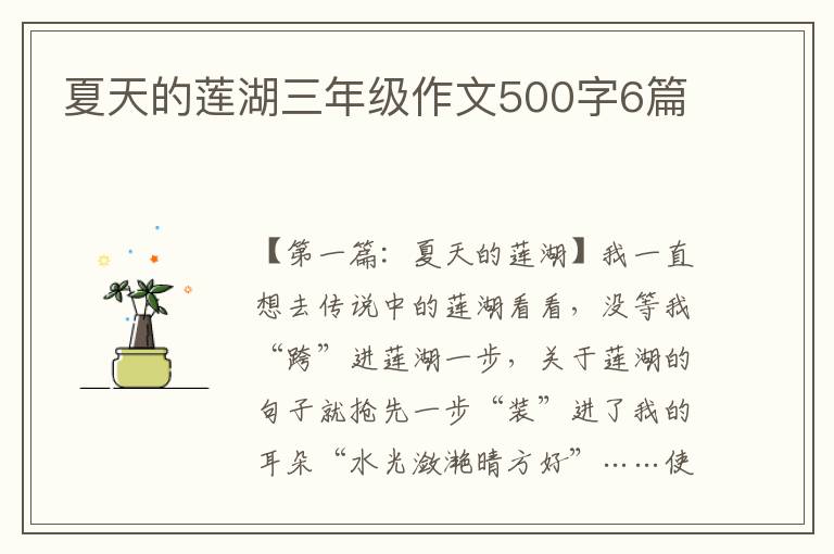 夏天的莲湖三年级作文500字6篇