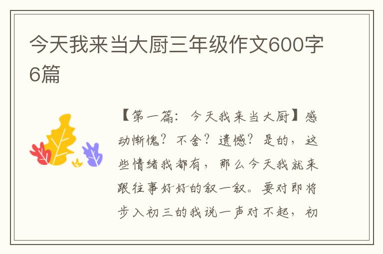 今天我来当大厨三年级作文600字6篇