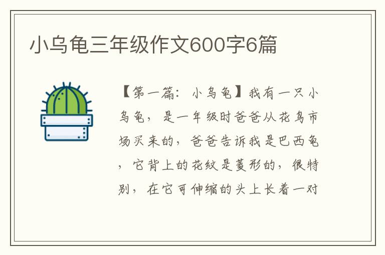 小乌龟三年级作文600字6篇