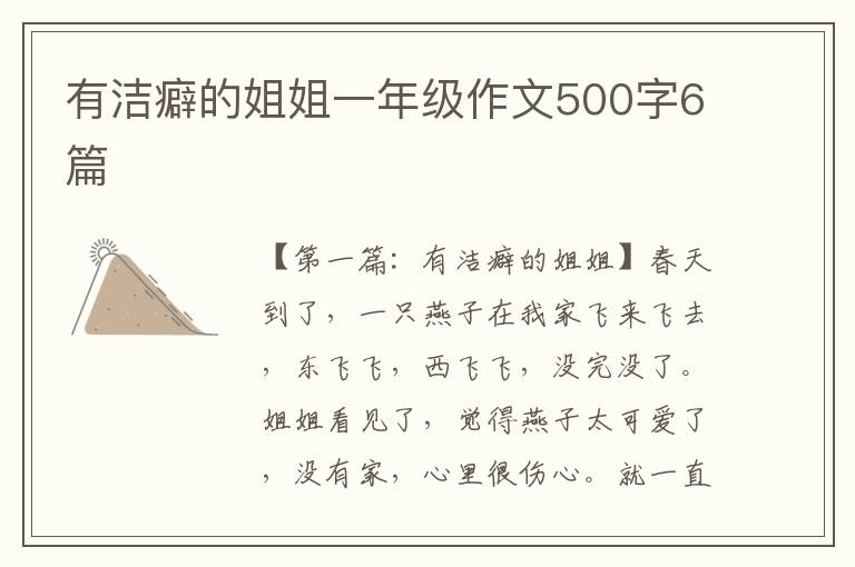 有洁癖的姐姐一年级作文500字6篇