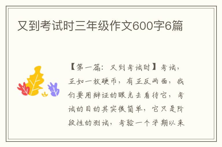 又到考试时三年级作文600字6篇