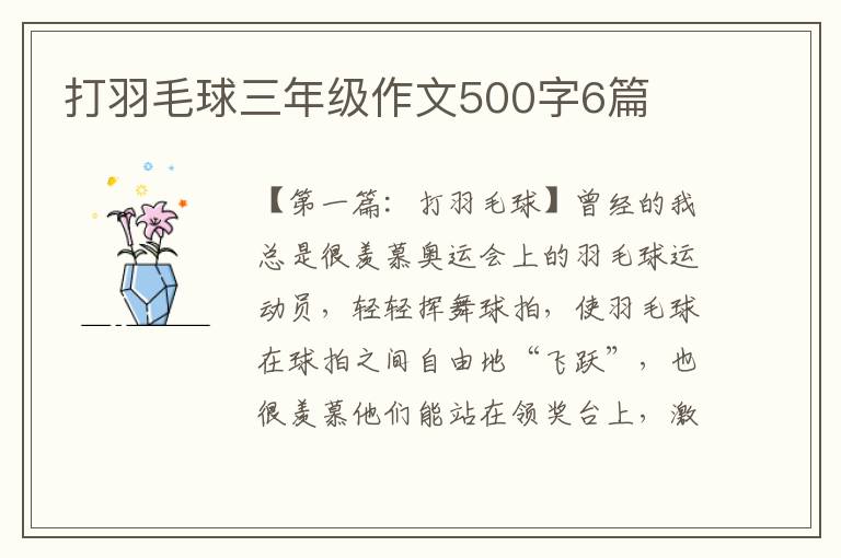 打羽毛球三年级作文500字6篇