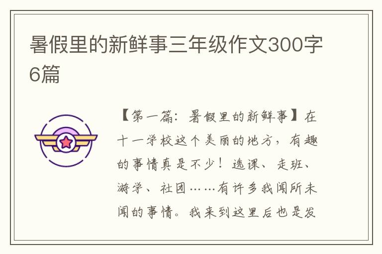 暑假里的新鲜事三年级作文300字6篇