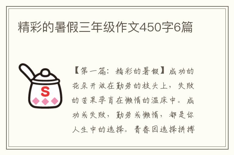 精彩的暑假三年级作文450字6篇