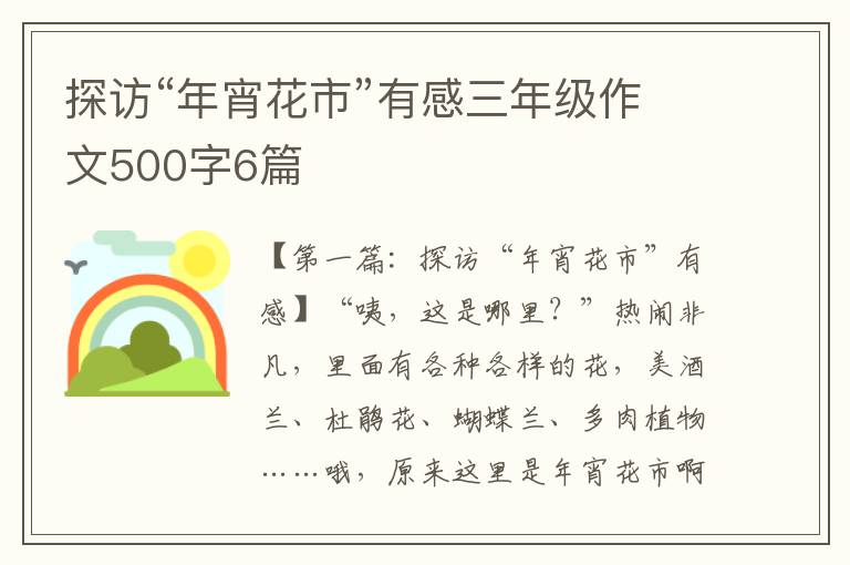 探访“年宵花市”有感三年级作文500字6篇