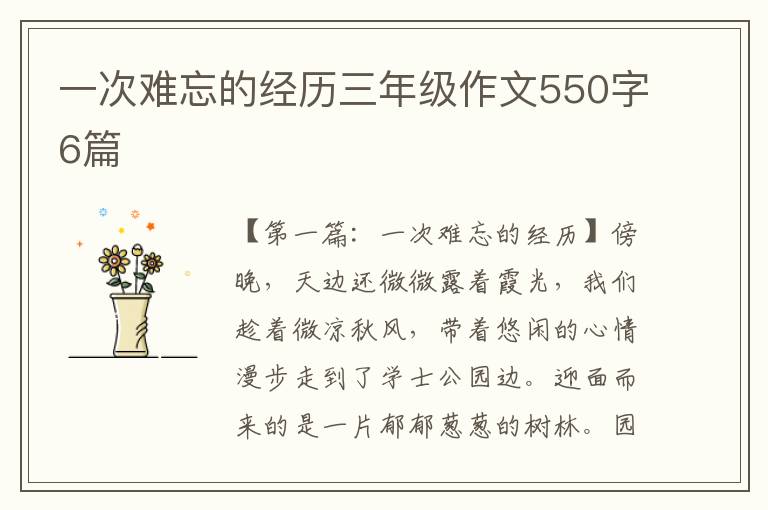 一次难忘的经历三年级作文550字6篇