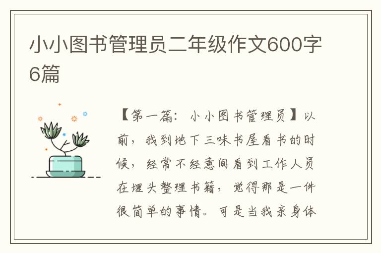 小小图书管理员二年级作文600字6篇