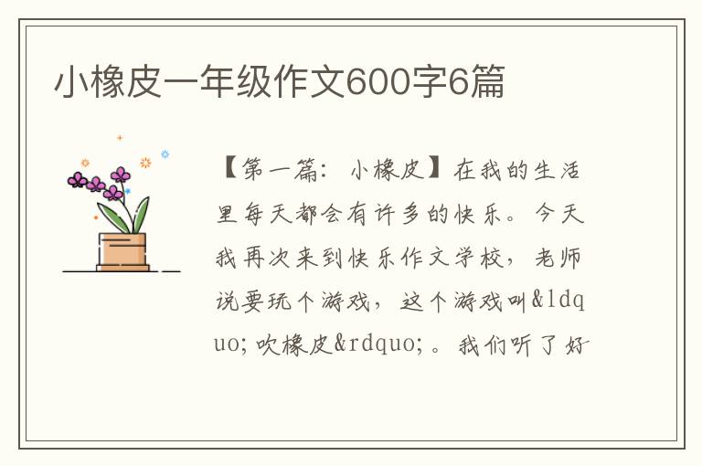 小橡皮一年级作文600字6篇