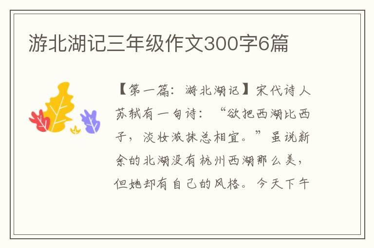 游北湖记三年级作文300字6篇