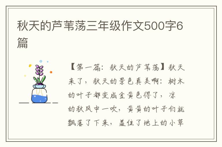 秋天的芦苇荡三年级作文500字6篇