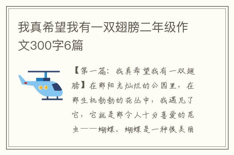 我真希望我有一双翅膀二年级作文300字6篇