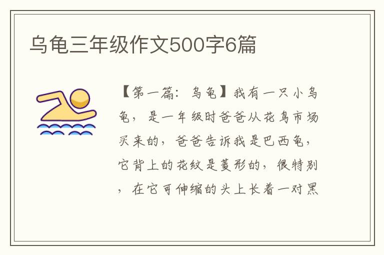 乌龟三年级作文500字6篇