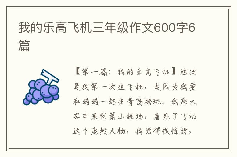 我的乐高飞机三年级作文600字6篇