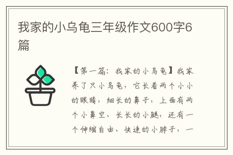 我家的小乌龟三年级作文600字6篇