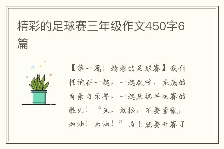 精彩的足球赛三年级作文450字6篇