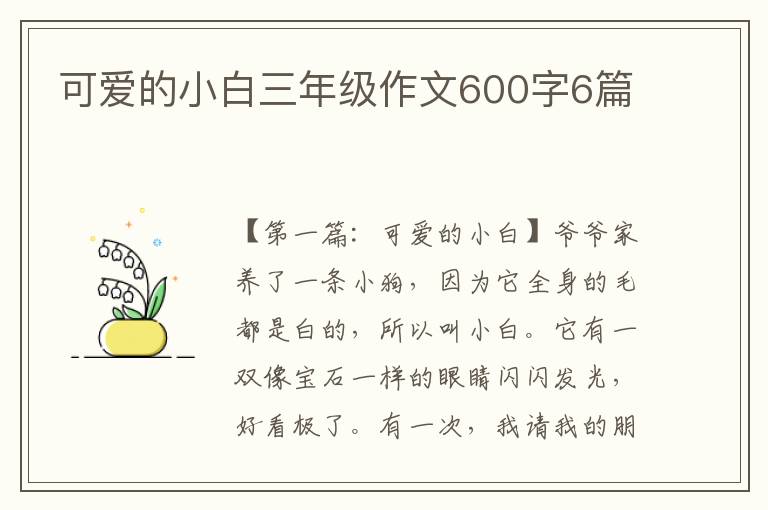 可爱的小白三年级作文600字6篇