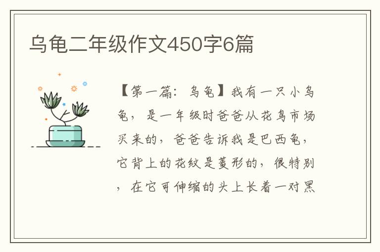 乌龟二年级作文450字6篇