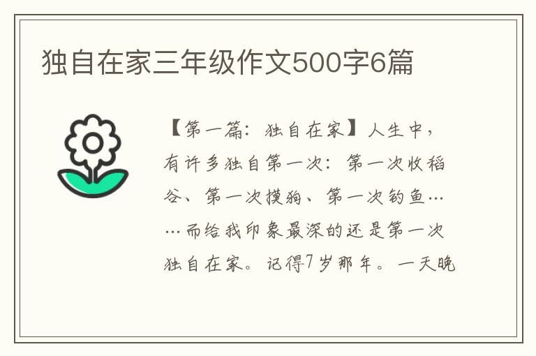 独自在家三年级作文500字6篇