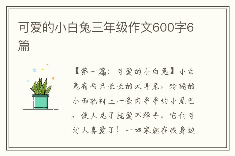 可爱的小白兔三年级作文600字6篇