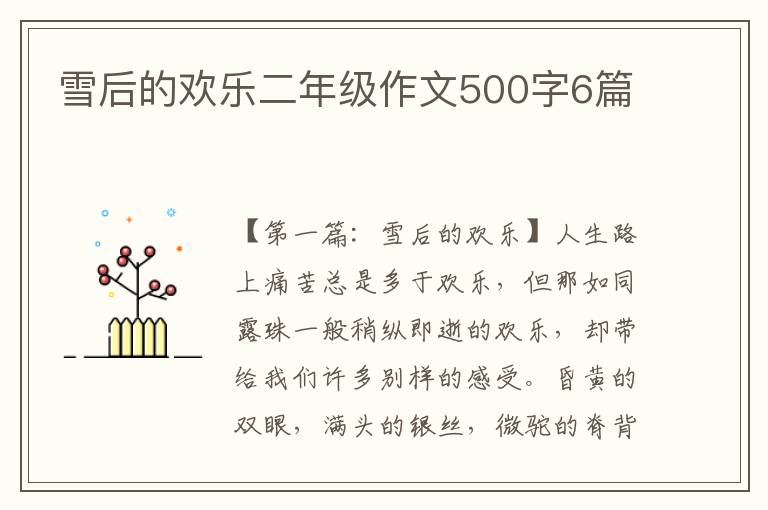 雪后的欢乐二年级作文500字6篇