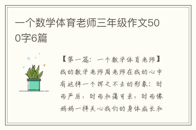 一个数学体育老师三年级作文500字6篇